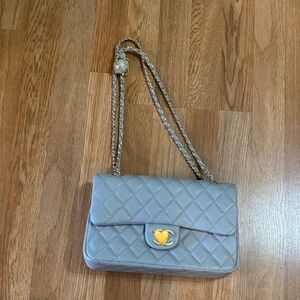 Gray Quilted Chain Shoulder Bag